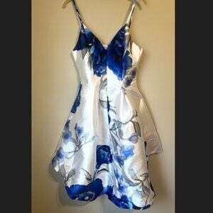 Angel Biba Blue & White Floral Fit & Flare Dress Women's Size 10